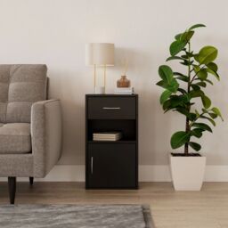 EONLION 1 Door 1 Drawer Wooden Bedside Cabinet Shelf Nightstand Side Table Unit Black - thumbnail 3