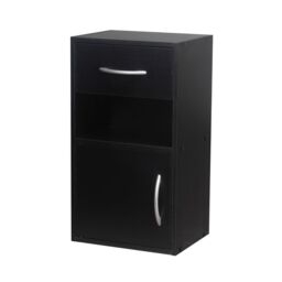 EONLION 1 Door 1 Drawer Wooden Bedside Cabinet Shelf Nightstand Side Table Unit Black - thumbnail 1