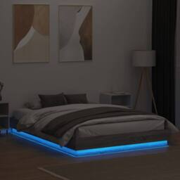 Berkfield Home Durable Bed Frame with LED without Mattress Grey Sonoma 160x200 cm - thumbnail 4