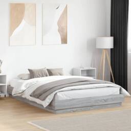 Berkfield Home Durable Bed Frame with LED without Mattress Grey Sonoma 160x200 cm - thumbnail 2