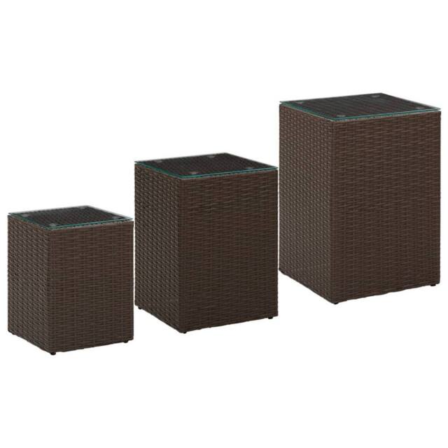 Berkfield Home Side Tables 3 pcs with Glass Top Brown Poly Rattan - image 1