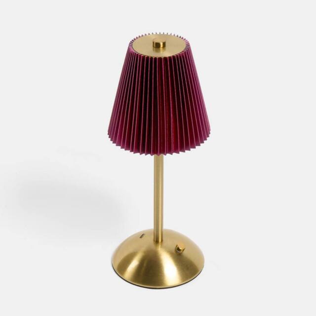 OHS Pleated Bedside Lamp LED Rechargeable Cordless Night Light in Dark Red - image 1
