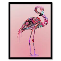 "Artery8 Tribal Flamingo Artwork Pink Animal Bird Lover Framed Art Print - Size: W12"" x H16""" - thumbnail 1