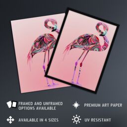 "Artery8 Tribal Flamingo Artwork Pink Animal Bird Lover Framed Art Print - Size: W12"" x H16""" - thumbnail 2