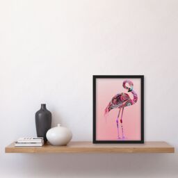 "Artery8 Tribal Flamingo Artwork Pink Animal Bird Lover Framed Art Print - Size: W12"" x H16""" - thumbnail 4