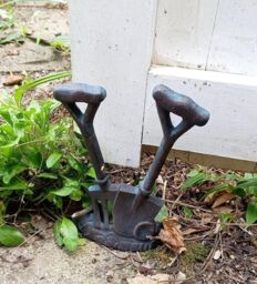 Inspirational Gifting Cast Iron Doorstop Spade & Fork Garden Ornament Sculpture in Bronze