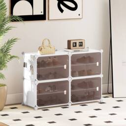 Gymax 4-tier Shoe Cabinet 16 Pair Plastic Shoe Organizer With Magnetic Doors in White