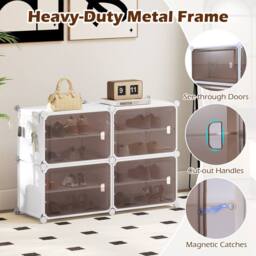 Gymax 4-tier Shoe Cabinet 16 Pair Plastic Shoe Organizer With Magnetic Doors in White - thumbnail 7