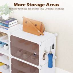 Gymax 4-tier Shoe Cabinet 16 Pair Plastic Shoe Organizer With Magnetic Doors in White - thumbnail 6
