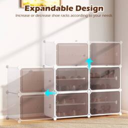 Gymax 4-tier Shoe Cabinet 16 Pair Plastic Shoe Organizer With Magnetic Doors in White - thumbnail 2