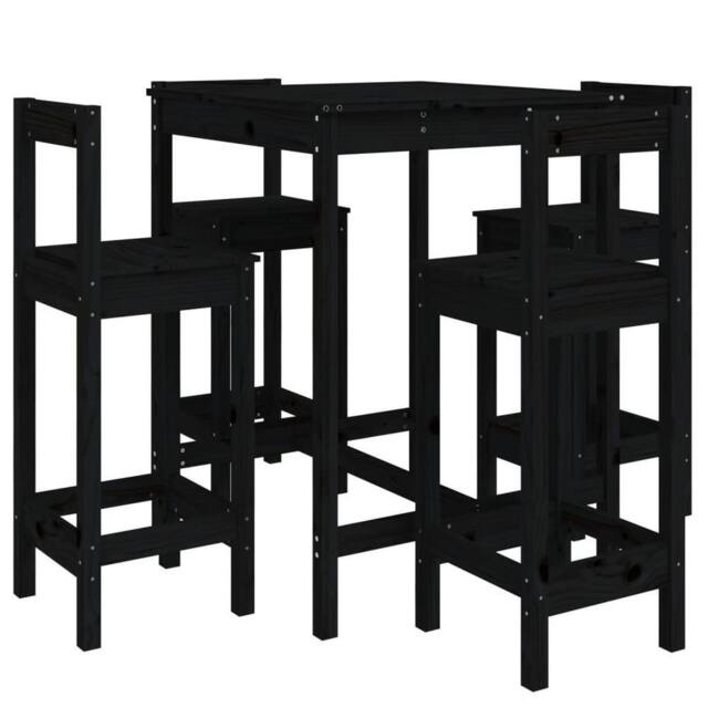 Berkfield Home 5 Piece Garden Bar Set Black Solid Wood Pine - image 1