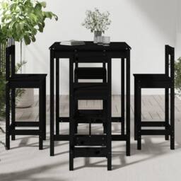 Berkfield Home 5 Piece Garden Bar Set Black Solid Wood Pine - thumbnail 3