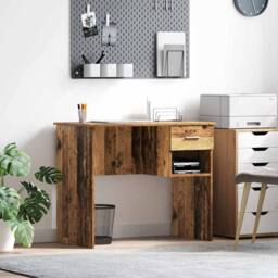 Berkfield Home Desk with Storage Old Wood 90x49.5x75 cm Engineered wood in Brown - thumbnail 2
