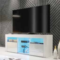 Creative Furniture Pulse TV Unit 145cm - A Stylish & Practical Cabinet with Gloss Doors & LED Lights in White