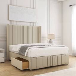 "BSSPOKE Elise Plush Velvet Divan Bed 54""Headboard 2Drawers Footend No Mattress in Cream - Size: Small Double" - thumbnail 1