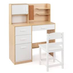 CASART Kids Desk &Chair Set Wooden Study Table w/Hutch Writing Desk Chair Set in Natural
