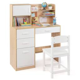 CASART Kids Desk &Chair Set Wooden Study Table w/Hutch Writing Desk Chair Set in Natural - thumbnail 5