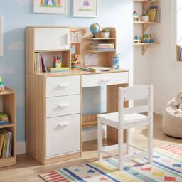 CASART Kids Desk &Chair Set Wooden Study Table w/Hutch Writing Desk Chair Set in Natural - thumbnail 3