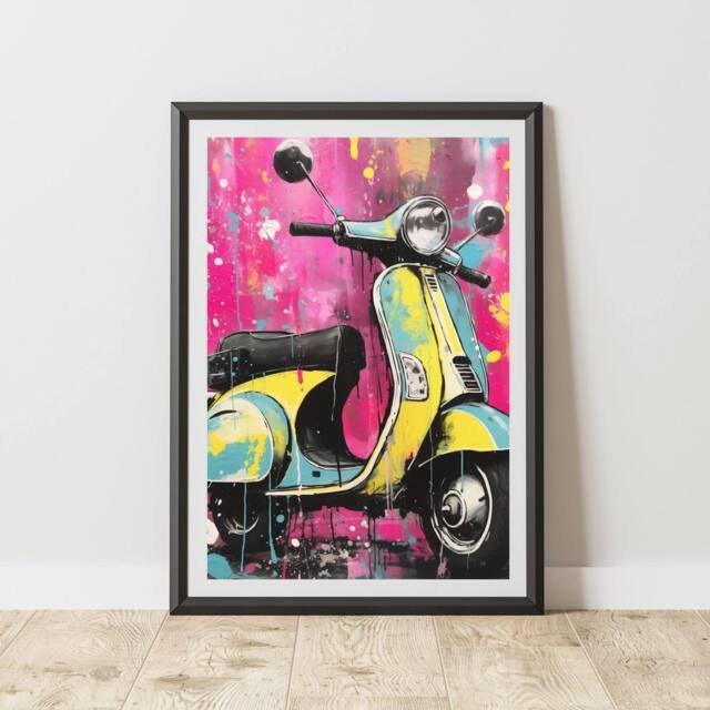 60 SECOND MAKEOVER Scooter Pop Art Prints For Walls Urban Street Art Aesthetic Posters - Size: A4 - image 1