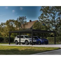 Palram Oslo 20 x 20 Feet Carport Kit, Black Structure Grey Panels - L607.5 cm - thumbnail 3