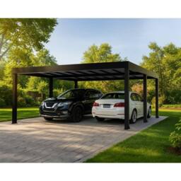 Palram Oslo 20 x 20 Feet Carport Kit, Black Structure Grey Panels - L607.5 cm - thumbnail 4
