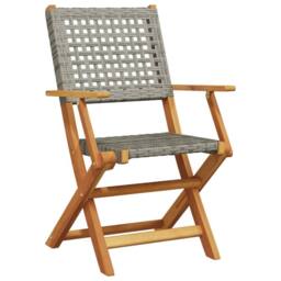 Berkfield Home Beautiful 3 Piece Bistro Set Grey Poly Rattan & Solid Wood - thumbnail 1