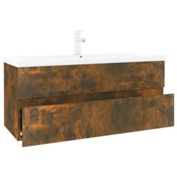 Berkfield Home Sink Cabinet with Built-in Basin Smoked Oak Engineered Wood in Brown - thumbnail 1