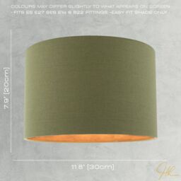 Happy Homewares Textured Linen Fabric Lamp Shade with Quality Brushed Resin Inner in Olive - Size: 12 inches - thumbnail 6