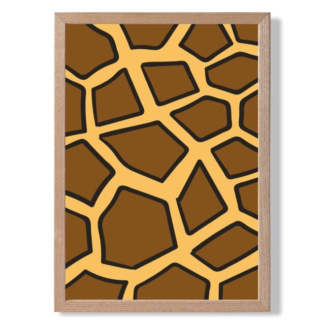 ARTZE Cute Cartoon Style Giraffe Print Framed Print SIZE: A4 with Oak Frame in Brown - image 1