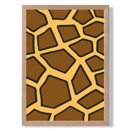 ARTZE Cute Cartoon Style Giraffe Print Framed Print SIZE: A4 with Oak Frame in Brown