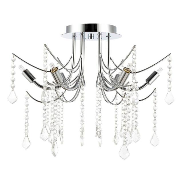 Happy Homewares Elegant Semi Flush Chandelier Ceiling Light with Clear Glass Droplets in Silver - image 1