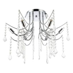 Happy Homewares Elegant Semi Flush Chandelier Ceiling Light with Clear Glass Droplets in Silver - thumbnail 3