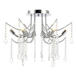 Happy Homewares Elegant Semi Flush Chandelier Ceiling Light with Clear Glass Droplets in Silver - thumbnail 2