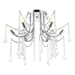 Happy Homewares Elegant Semi Flush Chandelier Ceiling Light with Clear Glass Droplets in Silver - thumbnail 4