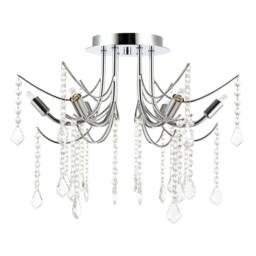 Happy Homewares Elegant Semi Flush Chandelier Ceiling Light with Clear Glass Droplets in Silver - thumbnail 1