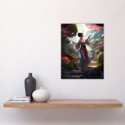 "Artery8 Wall Art Print Geisha Performing in Tranquil Garden Painting Graceful Traditional Dance in Spring Bloom Flowers Poster - Size: W18"" x H24""" - thumbnail 4