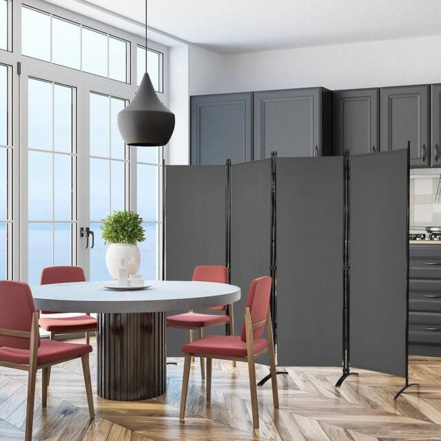 SPETLEK Foldable Room Divider 4 Panel Wall Privacy Screen Protector Home in Grey - Size: 0.6m2 - image 1
