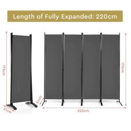 SPETLEK Foldable Room Divider 4 Panel Wall Privacy Screen Protector Home in Grey - Size: 0.6m2 - thumbnail 2