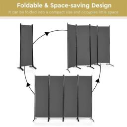 SPETLEK Foldable Room Divider 4 Panel Wall Privacy Screen Protector Home in Grey - Size: 0.6m2 - thumbnail 7