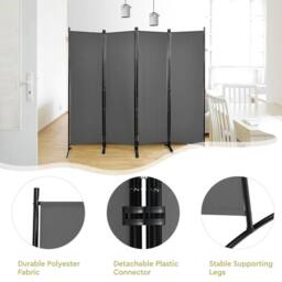 SPETLEK Foldable Room Divider 4 Panel Wall Privacy Screen Protector Home in Grey - Size: 0.6m2 - thumbnail 5