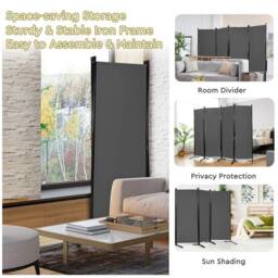 SPETLEK Foldable Room Divider 4 Panel Wall Privacy Screen Protector Home in Grey - Size: 0.6m2 - thumbnail 8