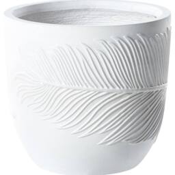 Wyld and Coco UC White Fibre Clay 35cm Round Planter with Leaf Motif - thumbnail 2