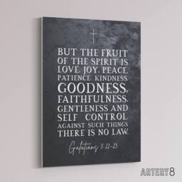 "Artery8 Galatians 5 22 23 The Fruit Of Bible Quote Canvas Wall Art Print in Grey - Size: W18"" x H24""" - thumbnail 2