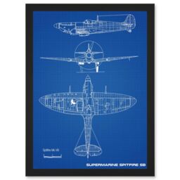 Artery8 Supermarine Spitfire 5B Fighter Plane Blueprint Plan A4 Artwork Framed Wall Art Print in Black - thumbnail 1