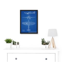 Artery8 Supermarine Spitfire 5B Fighter Plane Blueprint Plan A4 Artwork Framed Wall Art Print in Black - thumbnail 2