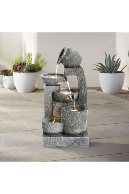 Garden Sanctuary Cascade Feature Outdoor Garden Solar-powered Water Fountain in Grey