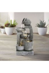 Garden Sanctuary Cascade Feature Outdoor Garden Solar-powered Water Fountain in Grey - thumbnail 1