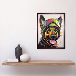 "Artery8 Wall Art Print German Shepherd Dog Wearing Ski Helmet & Goggles Art Framed in Brown - Size: W12"" x H16""" - thumbnail 2