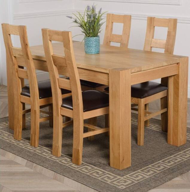 Thats Furniture Kuba 150 x 85 cm Chunky Medium Oak Dining Table & 4 Yale Chairs in Brown - image 1