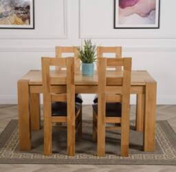 Thats Furniture Kuba 150 x 85 cm Chunky Medium Oak Dining Table & 4 Yale Chairs in Brown - thumbnail 2